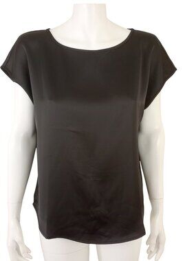 Nicole Miller NY Black Silky Feel Blouse Boat Neck Pullover